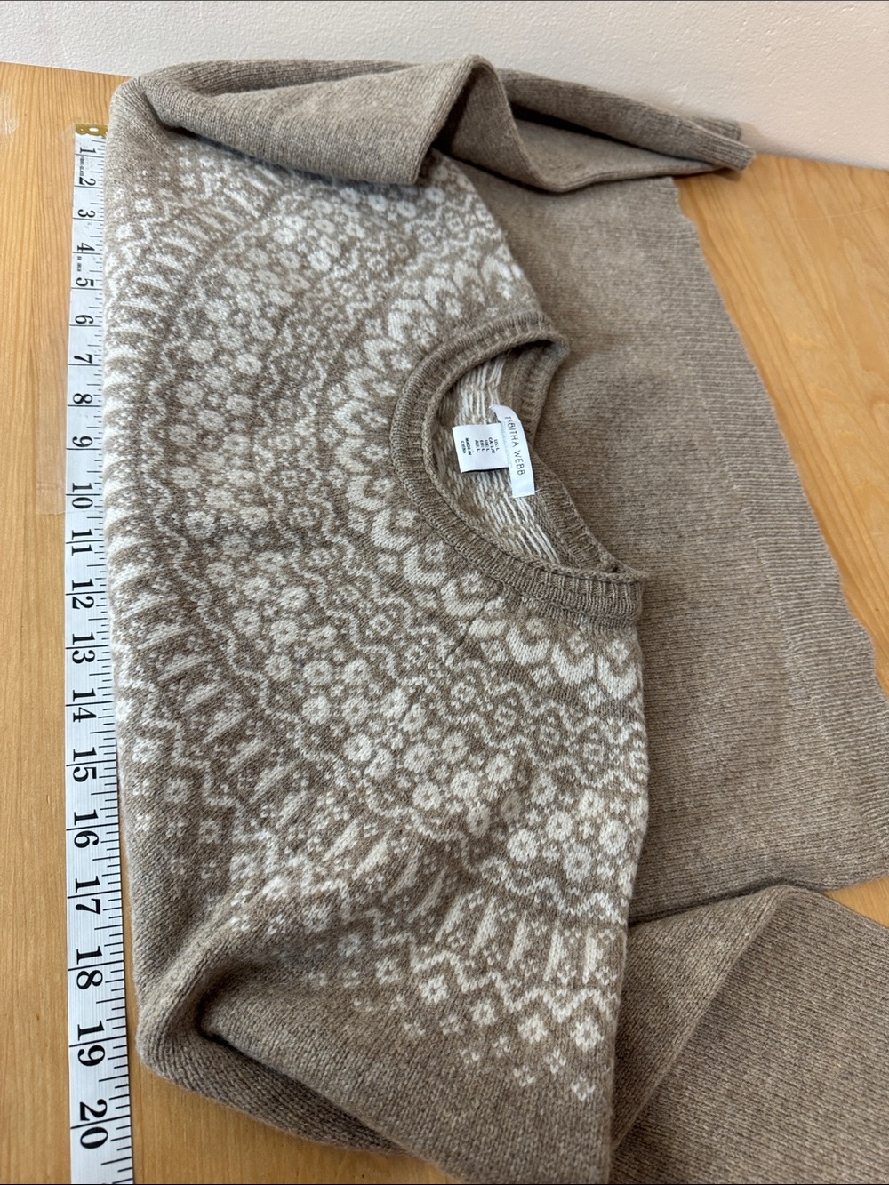 Tabitha Webb Womens Lambs Wool Blend Sweater Cream Fair Isle Yoke L Classic - Picture 6 of 7